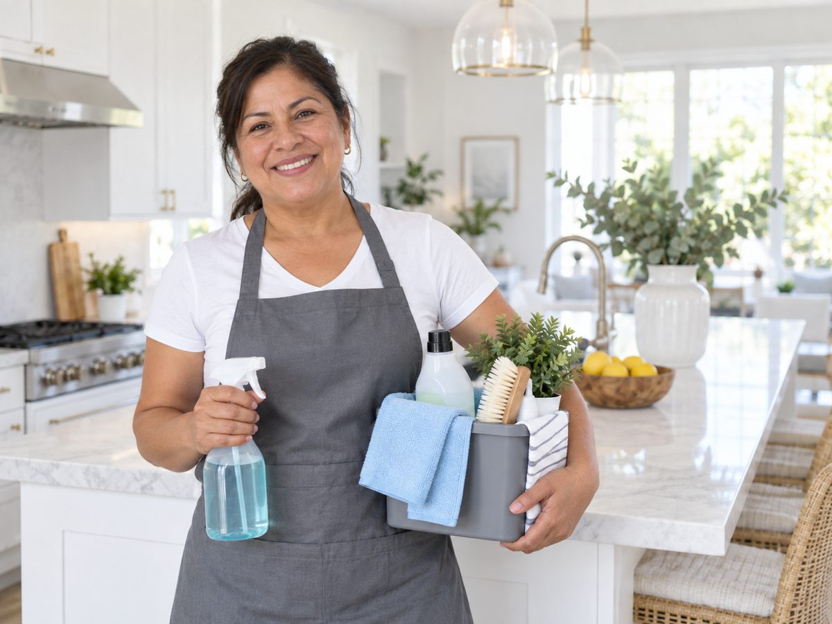 A Tri-City Cleaning team member at work in a kitchen